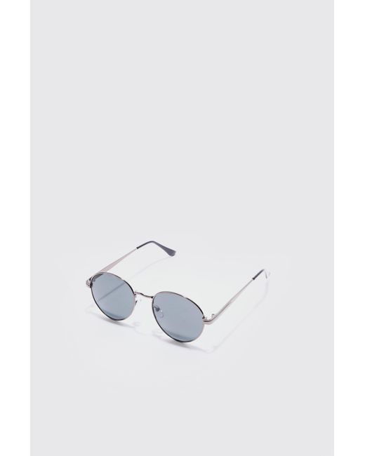BoohooMAN White Metal Round Sunglasses In Silver for men