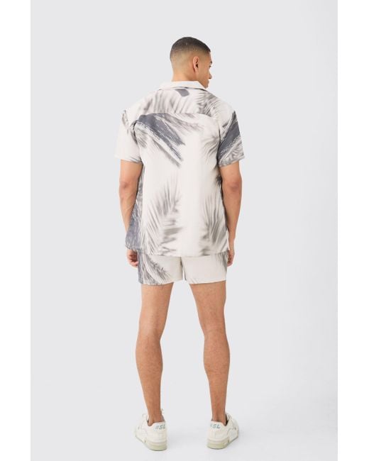 BoohooMAN White Oversized Satin Branch Print Shirt And Short for men