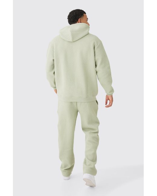 BoohooMAN Green Quilted Herringbone Oversized Man Embroidered Hooded Tracksuit for men
