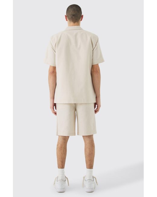 BoohooMAN Natural Comfort Waistband Linen Blend Smart Shorts for men