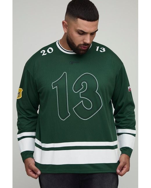 Plus Oversized 13 Mesh Long Sleeve Hockey Top Boohoo de color Green