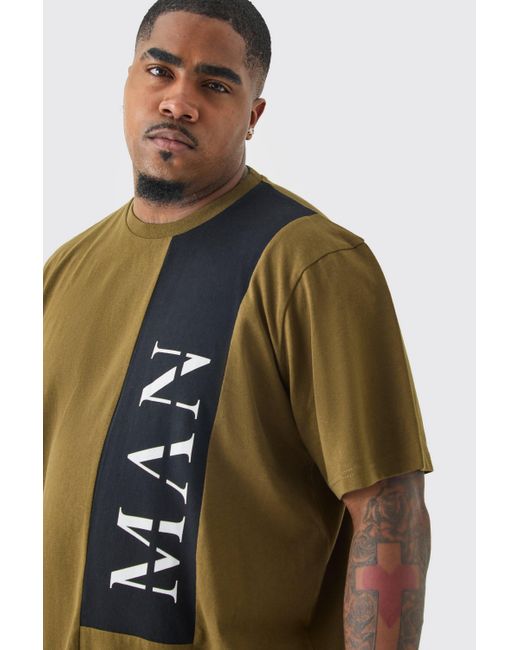 BoohooMAN Brown Plus Man Roman Colour Block T-shirt In Olive for men