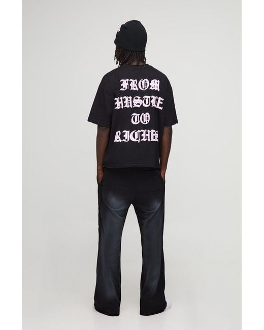 Puff Print Distressed Boxy Oversized Graphic T-Shirt Boohoo de color Black