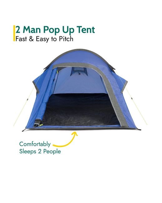 BoohooMAN Blue Trail Outdoor Leisure 2 Man Pop Up Tent Lightweight Portable Camping Festival Shelter Single Skin Trail for men