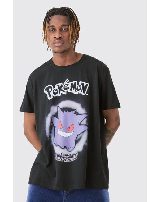 BoohooMAN Tall Pokemon Gengar Printed Licensed T-shirt In Black for men