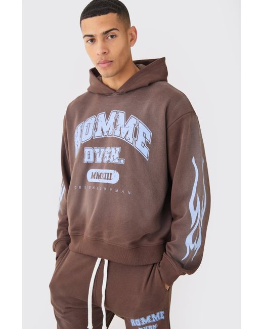 BoohooMAN Brown Oversized Boxy Spray Wash Homme Hoodie for men