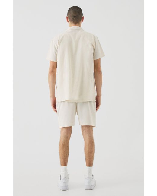 BoohooMAN Natural Short Sleeve Linen Shirt & Short for men