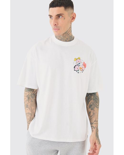 Camiseta Tall Oversize Blanca Con Estampado De Las Supernenas Boohoo de color White