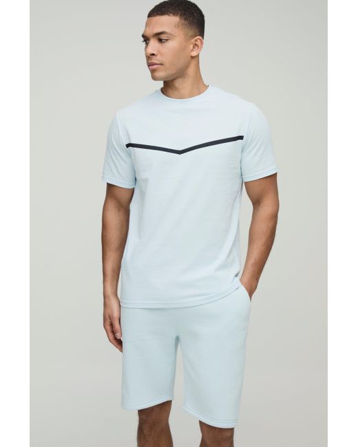 BoohooMAN White Slim Fit Man Panelled T-shirt And Short Set for men