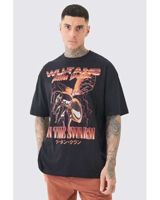 BoohooMAN Gray Tall Oversized Wu Tang License T-shirt Black for men