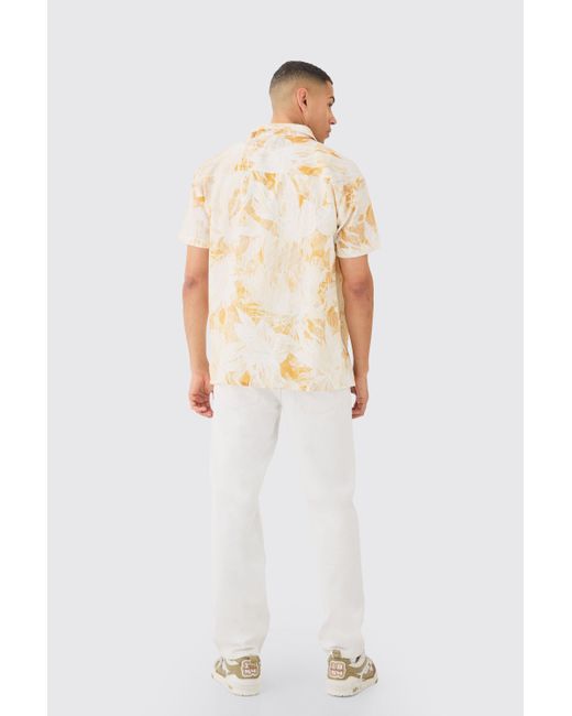 BoohooMAN White Oversized Linen Look Brush Palm Shirt for men
