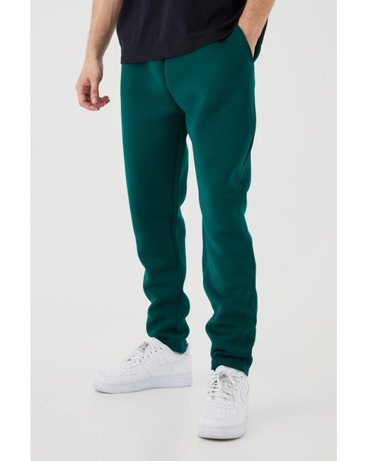 BoohooMAN Green Tall Slim Tapered Cropped Bonded Scuba Jogger for men
