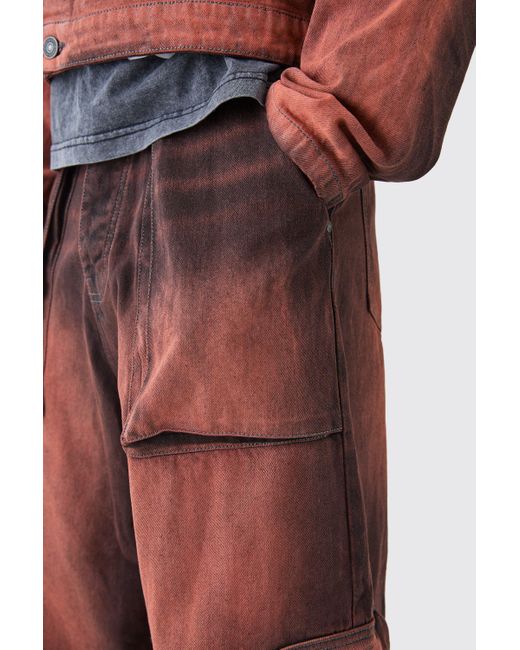 BoohooMAN Brown Overdyed Parachute Cargo Jeans for men