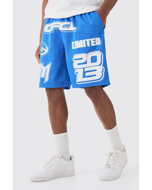 BoohooMAN Blue Basketball Printed Mesh Shorts for men