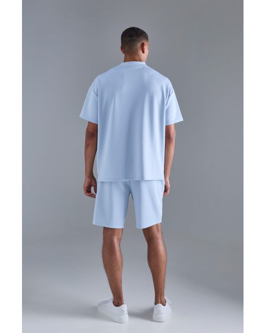 BoohooMAN Blue Oversized Scuba T-shirt & Relaxed Short Set for men