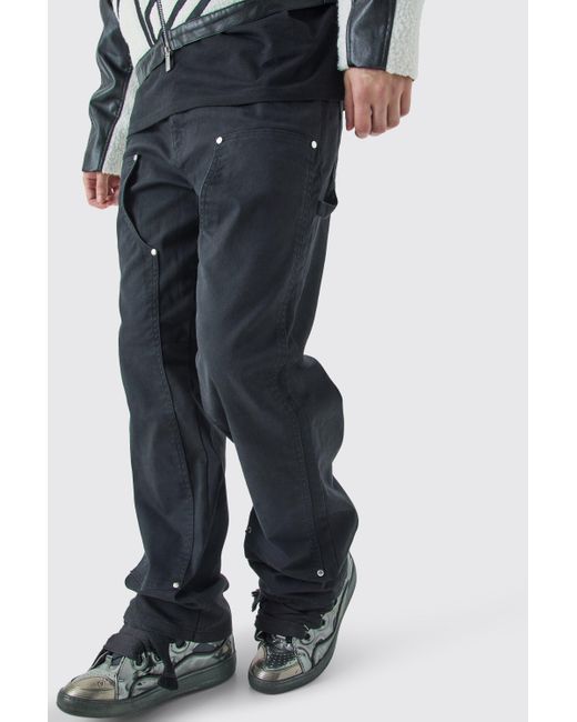 BoohooMAN Black Tall Fixed Waist Relaxed Twill Carpenter Trouser for men