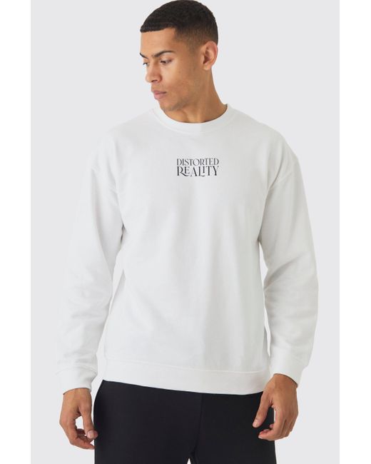 BoohooMAN White Distorted Reality Text Graphic Sweatshirt for men