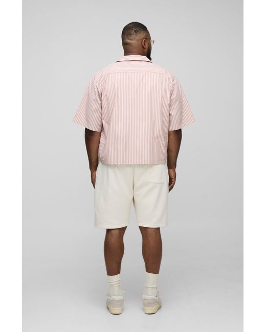 BoohooMAN Pink Plus Poplin Stripe Boxy Oversized Shirt for men