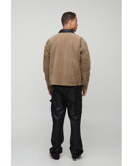 BoohooMAN Men's Black Tall Leather Look Flared Carpenter Pants