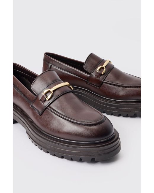 BoohooMAN Pu Metal Hardware Slip On Chunky Loafer In Brown for men