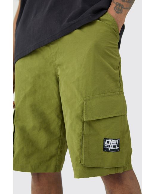BoohooMAN Green Tall Elasticated Waist Ofcl Nylon Cargo Short for men