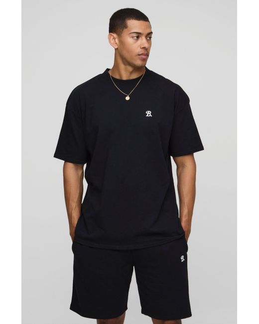 BoohooMAN Oversize B T-Shirt und Shorts in Black für Herren