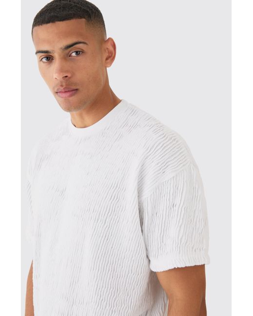 BoohooMAN White Boxy Ripple Pleated T-shirt And Short for men