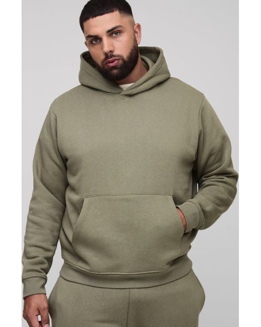 Plus Basic Regular Fit Over The Head Hoodie Boohoo de color Green