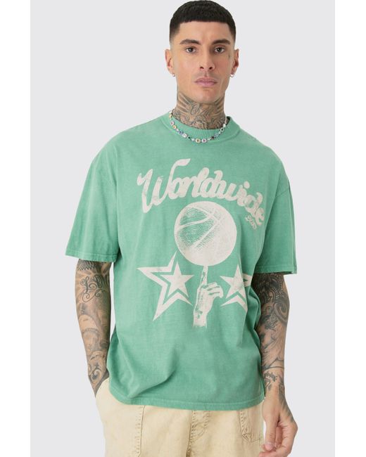 BoohooMAN Tall Worldwide Baseball T-shirt In Green for men