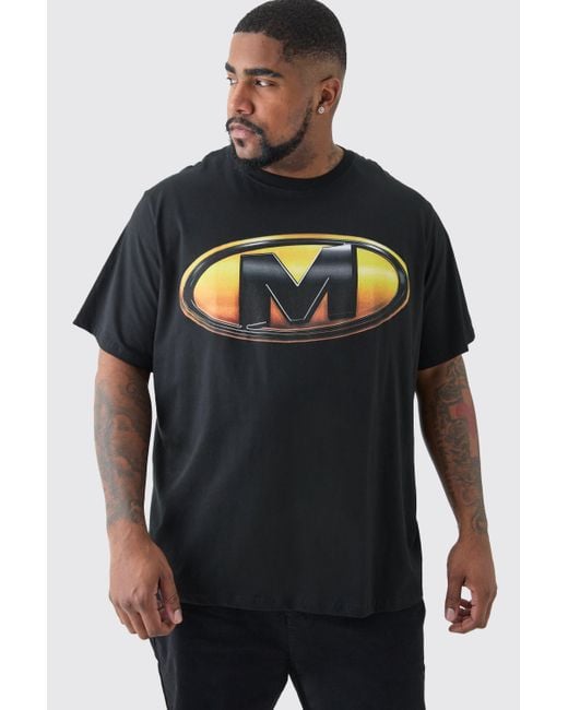 BoohooMAN Black Plus Core Fit M Logo Print T-shirt for men