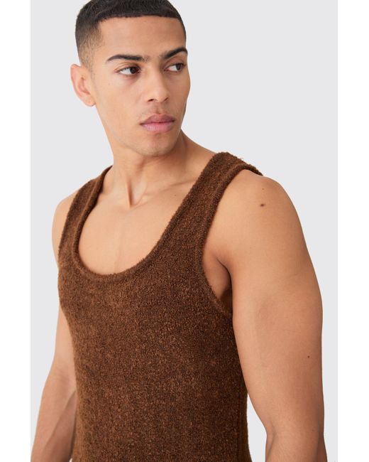 BoohooMAN Brown Muscle Fit Boucle Textured Knitted Vest for men
