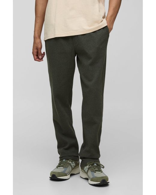 BoohooMAN Smarte Slim-Fit Hose in Waffeloptik mit elastischem Bund in Green für Herren