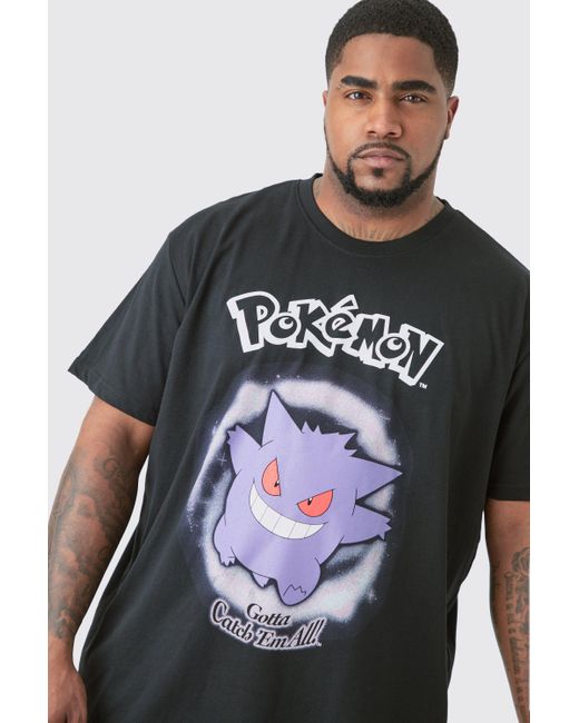 BoohooMAN Plus Pokemon Printed Licensed T-shirt In Black in Gray für Herren