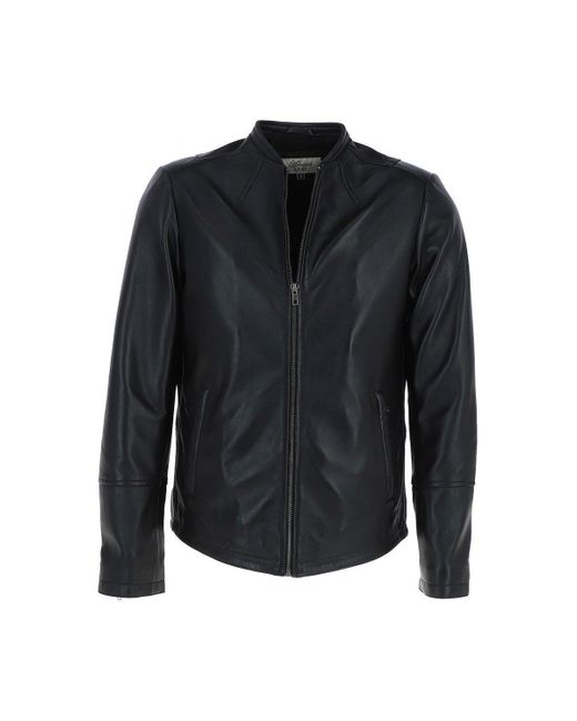 BoohooMAN Blue Ashwood Leather 'fons' Leather Slim Fit Biker Jacket for men