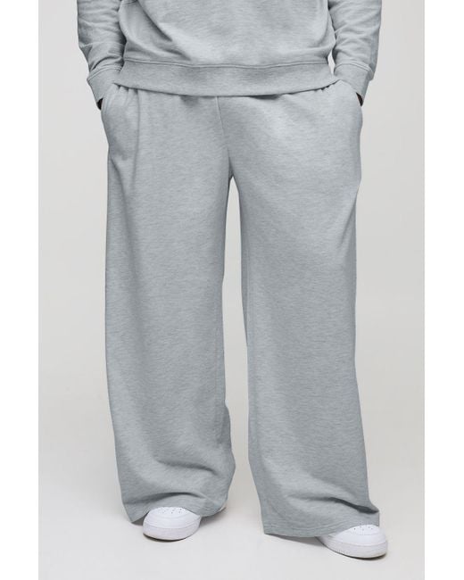 BoohooMAN White Plus 260Gsm Loopback Wide Fit Basic Sweatpants for men