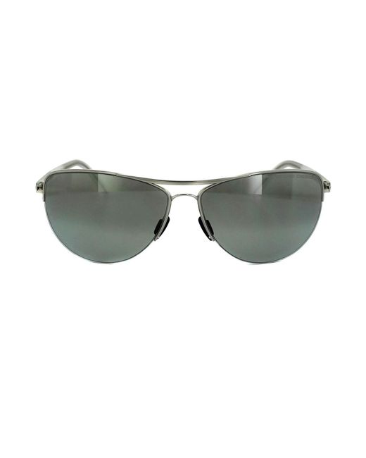 BoohooMAN Gray Porsche Design Aviator Grey Silver Mirror P8570 Sunglasses for men
