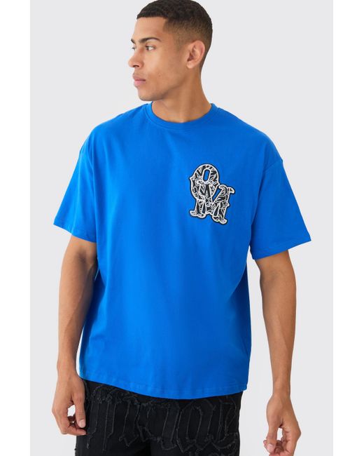 BoohooMAN Blue Oversized Applique T-shirt for men