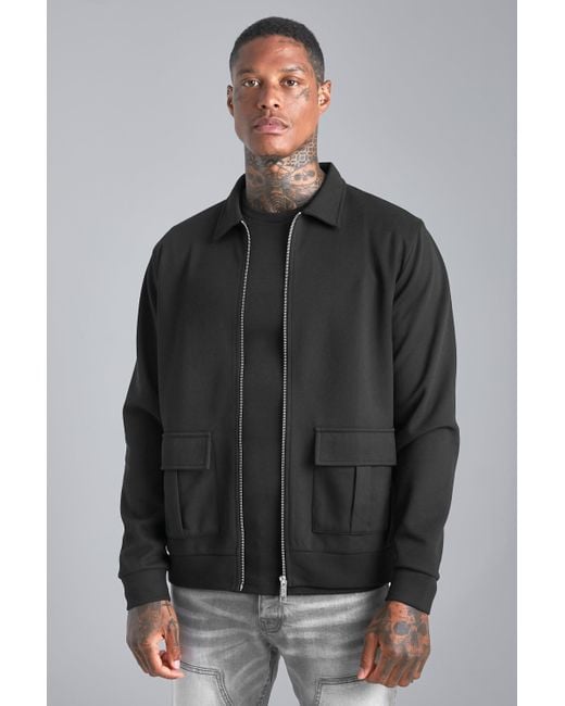 Boohoo Interlock Cargo Pocket Jacket in Black (Gray) for Men Lyst
