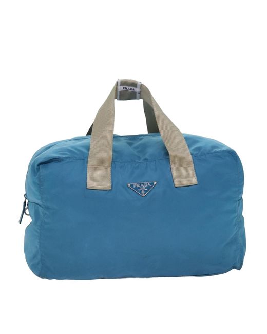 BoohooMAN Prada Preloved Nylon Bowling Bag Classic Style Unisex - Blue Luggage for men
