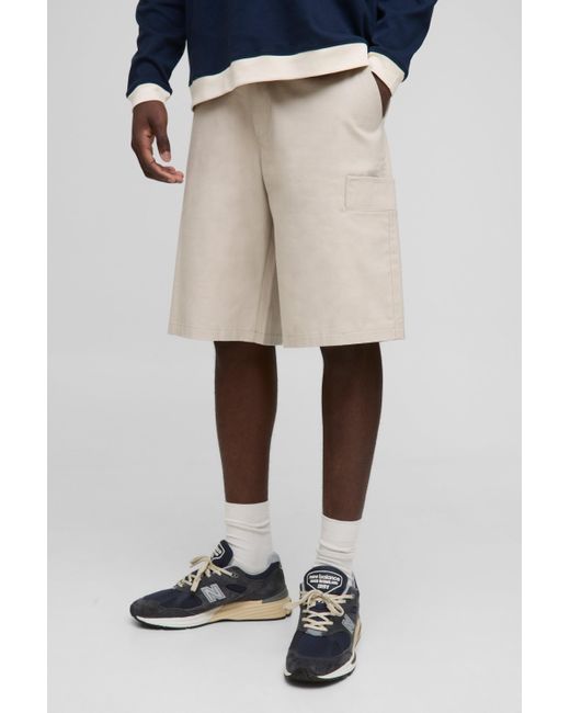 BoohooMAN Natural Bermuda Canvas Cargo Shorts for men