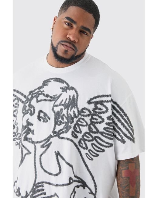 BoohooMAN Plus Renaissance Flock Graphic T-shirt In White für Herren