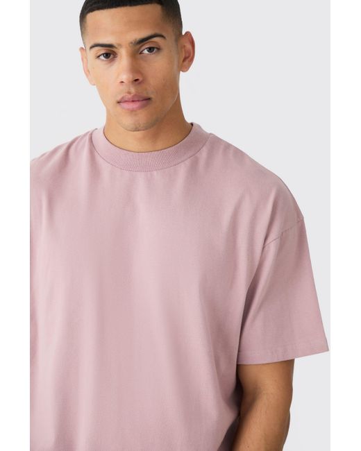 BoohooMAN Pink Oversized Extended Neck Boxy Heavyweight T-shirt for men