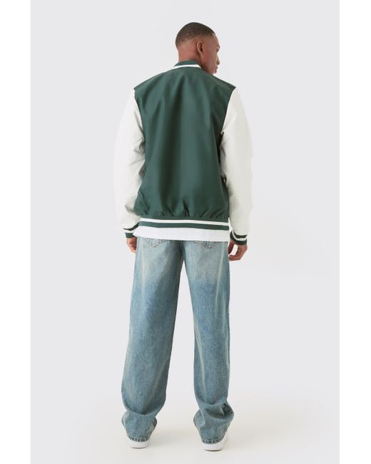 BoohooMAN Green Pu Varsity Jacket for men