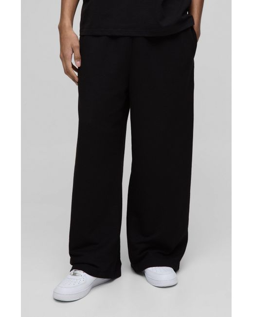 BoohooMAN Black 260Gsm Loopback Basic Extreme Wide Leg Sweatpants for men