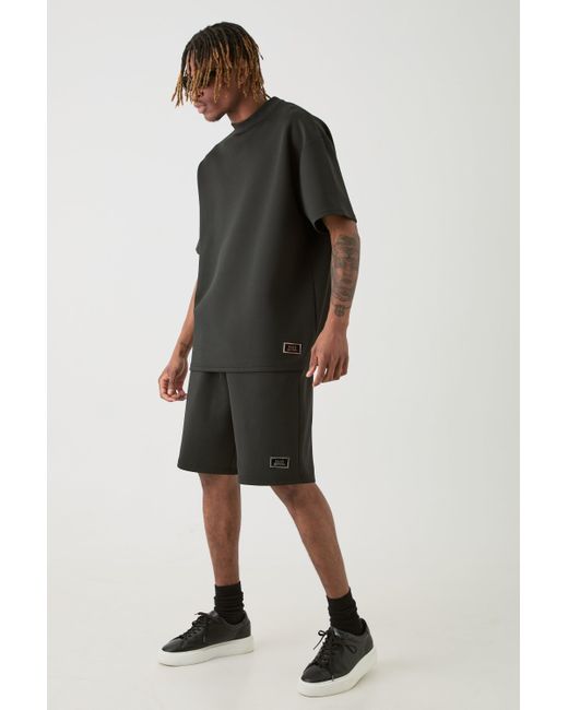 BoohooMAN Black Tall Oversized Scuba T-shirt & Relaxed Short Set for men