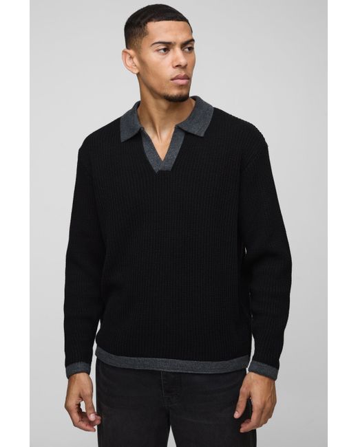 BoohooMAN Kastiges Oversize Kontrast-Poloshirt in Black für Herren