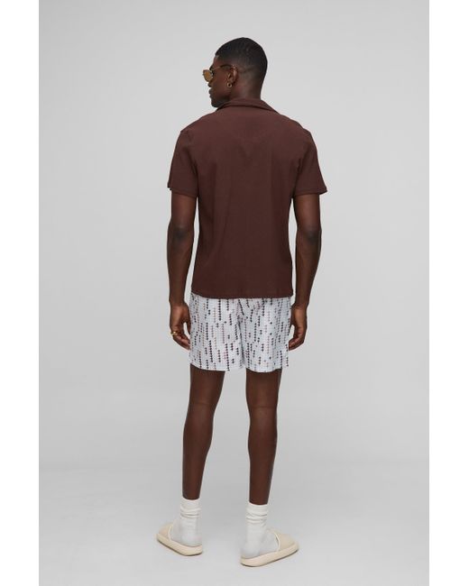 Bañador De Largo Medio Con Estampado De Pata De Gallo Boohoo de color Gray