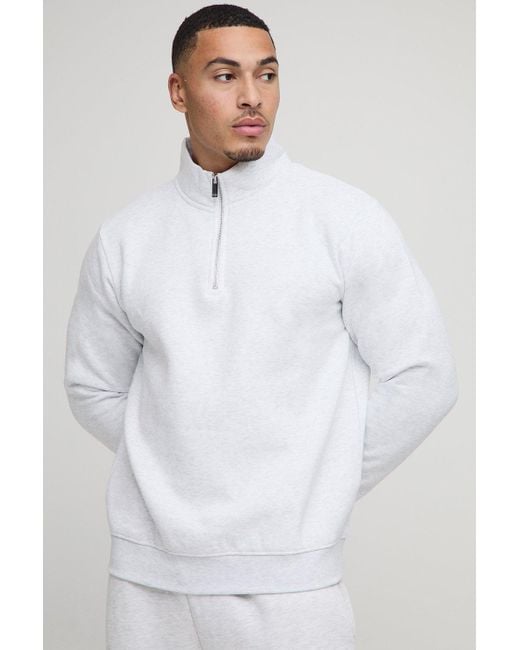 Boohoo White Basic Regular Fit Quarter Zip Funnel Neck Sweatshirt