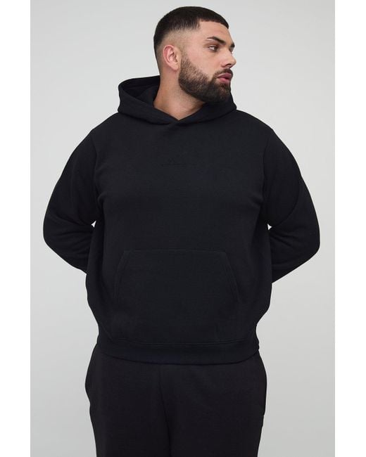 Plus Basic Bm Signature Regular Fit Over The Head Hoodie Boohoo de color Blue