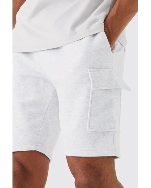 BoohooMAN Mittellange Slim-Fit Jersey-Shorts in White für Herren